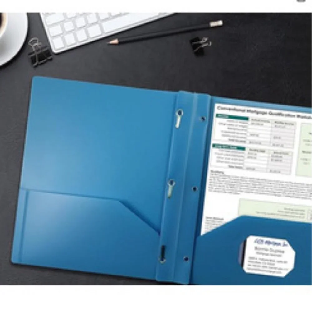 NWT~ 24 Pk. Better Office Products Light Blue Plastic 2 Pocket Folders w/ Prongs